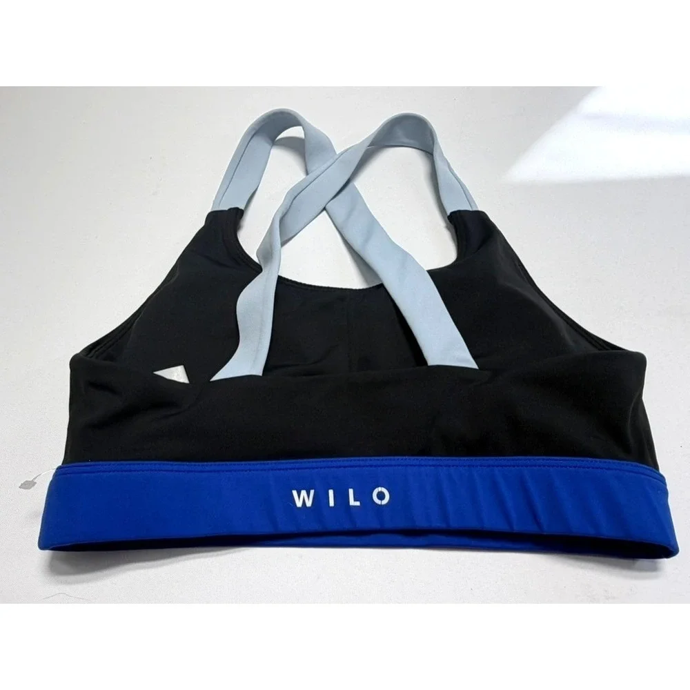 Wilo‎ Sports Bra Small Black Blue Strappy Back Athletic Activewear